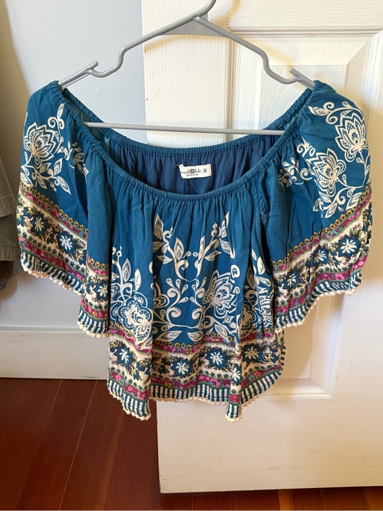 NATURAL LIFE Tops - Natural Life Teal Off-Shoulder Floral Peasant Top